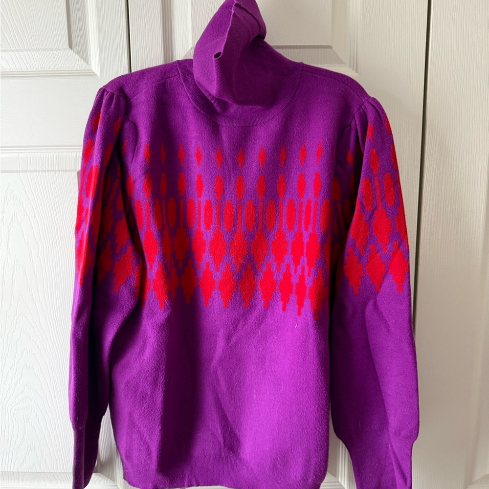 Ann Taylor Purple and Red Turtleneck Patterned Women's Sweater